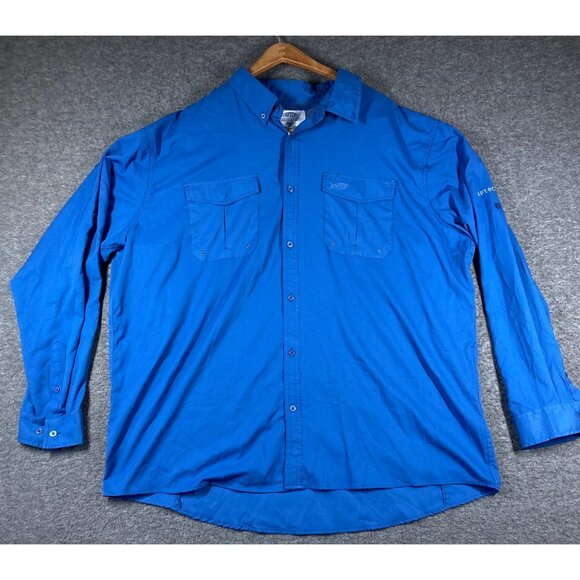 AFTCO Vented Button Up Shirt Mens 2XL XXL Blue Long Sleeve Fishing Outdoors - Picture 1 of 10